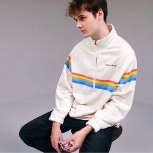 Vintage Wilbur Soot Polaroid Rainbow Quarter Zip Sz L Spellout retro stripe